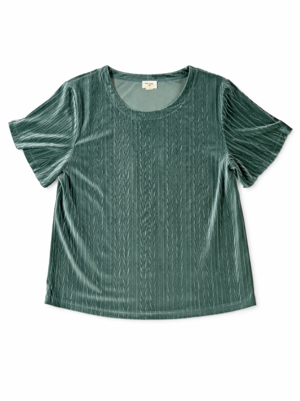 World Market Sage Green Velvet Blouse L/XL Flutter Sleeve Boho Textured Top